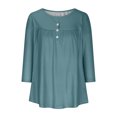 thumbnail image 3 of RXIRUCGD Women Casual Summer Solid T-shirt Quarter Sleeve Round Neck Ruched Pullover Blouse Tops, Green, Size: L, 3 of 5