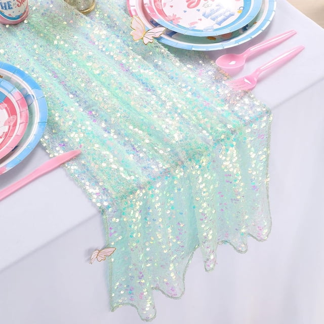 Up to 70% Off! Gspmoly Sequin Table Runner13X70.86 Inches Long Ridescent Glitter Fabric for Girls Summer Wedding Party Birthday Decorations up to 70% Off