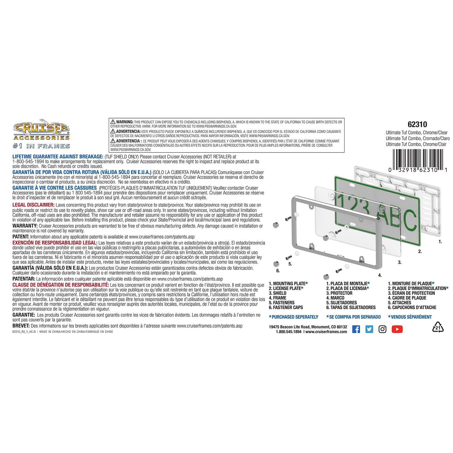 Cruiser Accessories, écran de plaque d’immatriculation chrome/clair Tuf Combo ultime