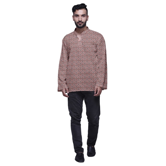 Atasi Kurta Décontractée Imprimée à Col Chinois Chemise Ethnique Kurta Courte pour Homme Tunique