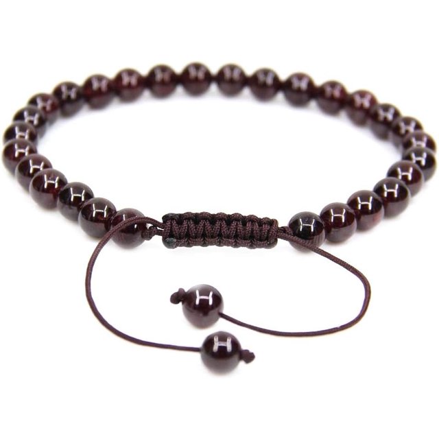 Bracelet Ajustable Unisexe en Perles Rondes de 6 mm en Grenat Rouge Naturel de Qualité A