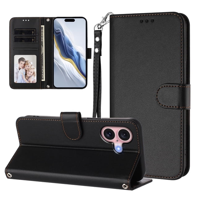 GANGXUN Wallet Case for iPhone 16 – Magnetic Closure, RFID Blocking, Wrist Strap, Wireless Charging Compatible