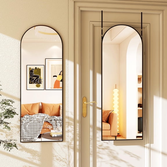 BEAUTYPEAK Miroir Pleine Longueur à Arche pour Porte 48"x14 Pouces Miroir sur Pied Miroir Suspendu Mural, Noir
