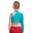 thumbnail image 2 of Manyakai Kids Girls Shiny Rhinestone Jazz Latin Modern Lyrical Dance Crop Tops Irregular Shoulder Blue Green 8, 2 of 7