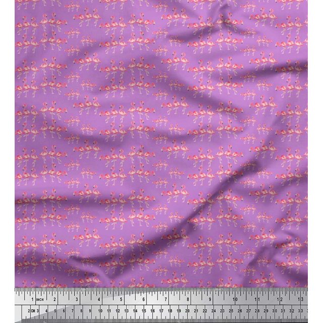 Soimoi Velvet Fabric Flamingo Bird Print Sewing Fabric Yard 58 Inch Wide