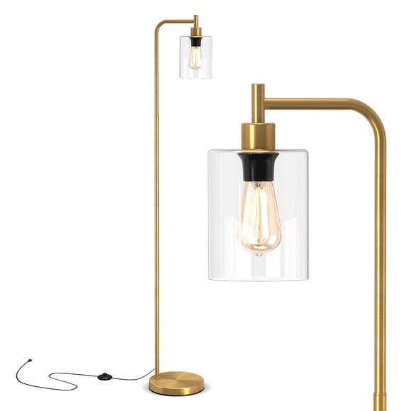 Gymax Industrial Floor Lamp w/ Hanging Glass Lampshade and Foot Switch Modern