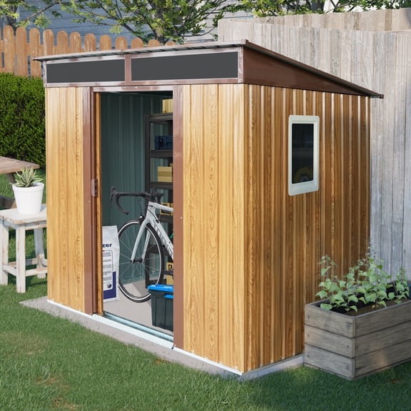 taoruifang Spacious Storage Tool Shed 6ft x 5ft Outdoor Metal Storage Shed with Window and Transparent plate for Garden, Lawn (Coffee)