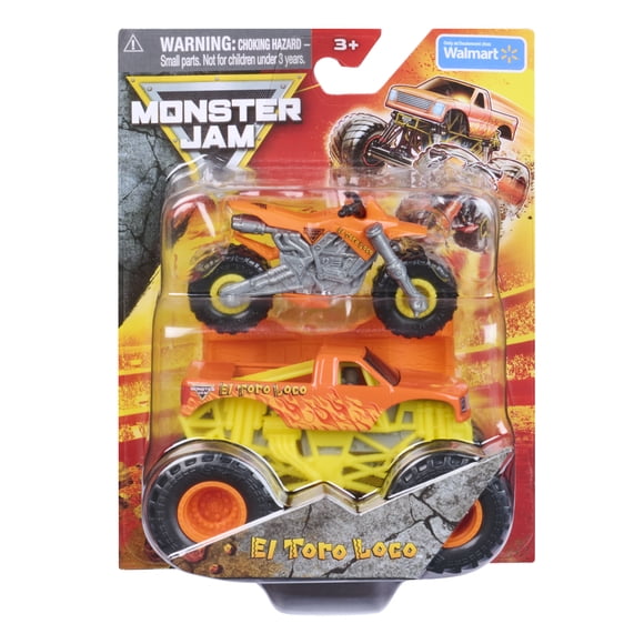 Monster Jam El Toro Loco Monster Truck and Dirt Bike Vehicle 2-Pack, 1:64 Scale