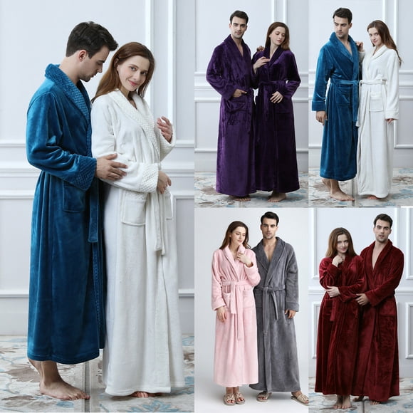 Meichang Men's Women's Fuzzy Bathrobe Plush Fleece Long Sleeve Shawl Collar Winter Robe Soft Fluffy Cozy Full Length Thick Warm Robe with Belt and Pockets