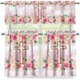 thumbnail image 2 of Cross Floral Kitchen Curtains, Decor for Home Valances for Windows,Kitchen Curtains and Valances Set Fall Decorations for Home Kitchen Window Curtains Over Sink Small Kitchen Curtains, 2 of 5