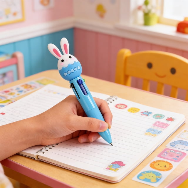 Retractable 4 Color Pen | Multi Color Ballpoint Pen for Writing and Note Taking | Easter Themed Planner Pen with Cartoon Design | Compact Pen for Kids and Students | School and Office Supplies