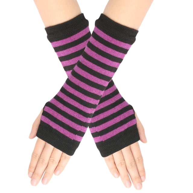 Gants Sans Doigts à Rayures Pinstripes avec Trou pour le Pouce Gants Unisexes Chauds