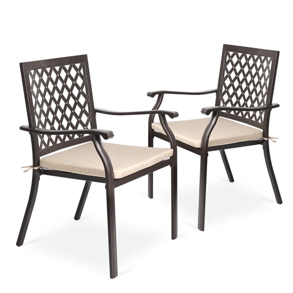 Aoodor Chaises de Salle à Manger d'Extérieur pour Patio, Ensemble de 2, Chaises Empilables en Métal avec Accoudoirs et Coussins pour Pelouse, Jardin, Cour