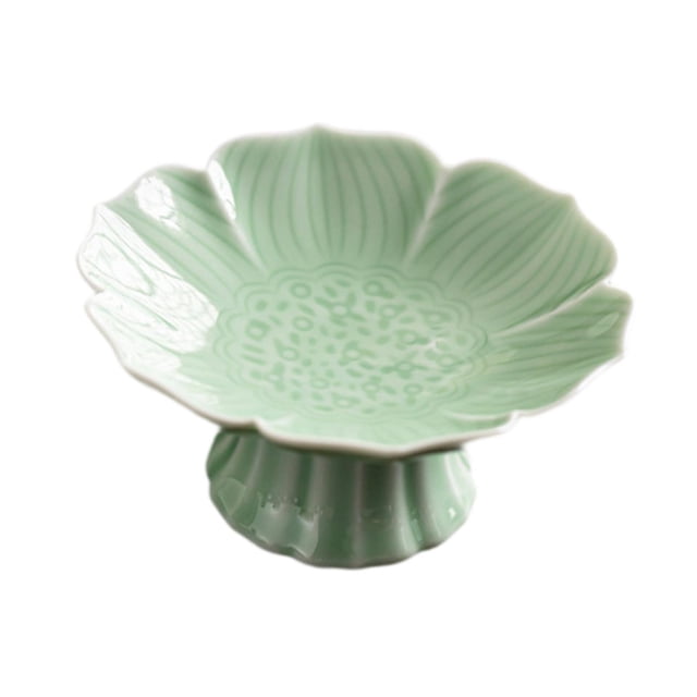 Elodie Porcelain Footed Bowl Countertop Fruit Tray for Kitchen Farmhouse Dining Table green