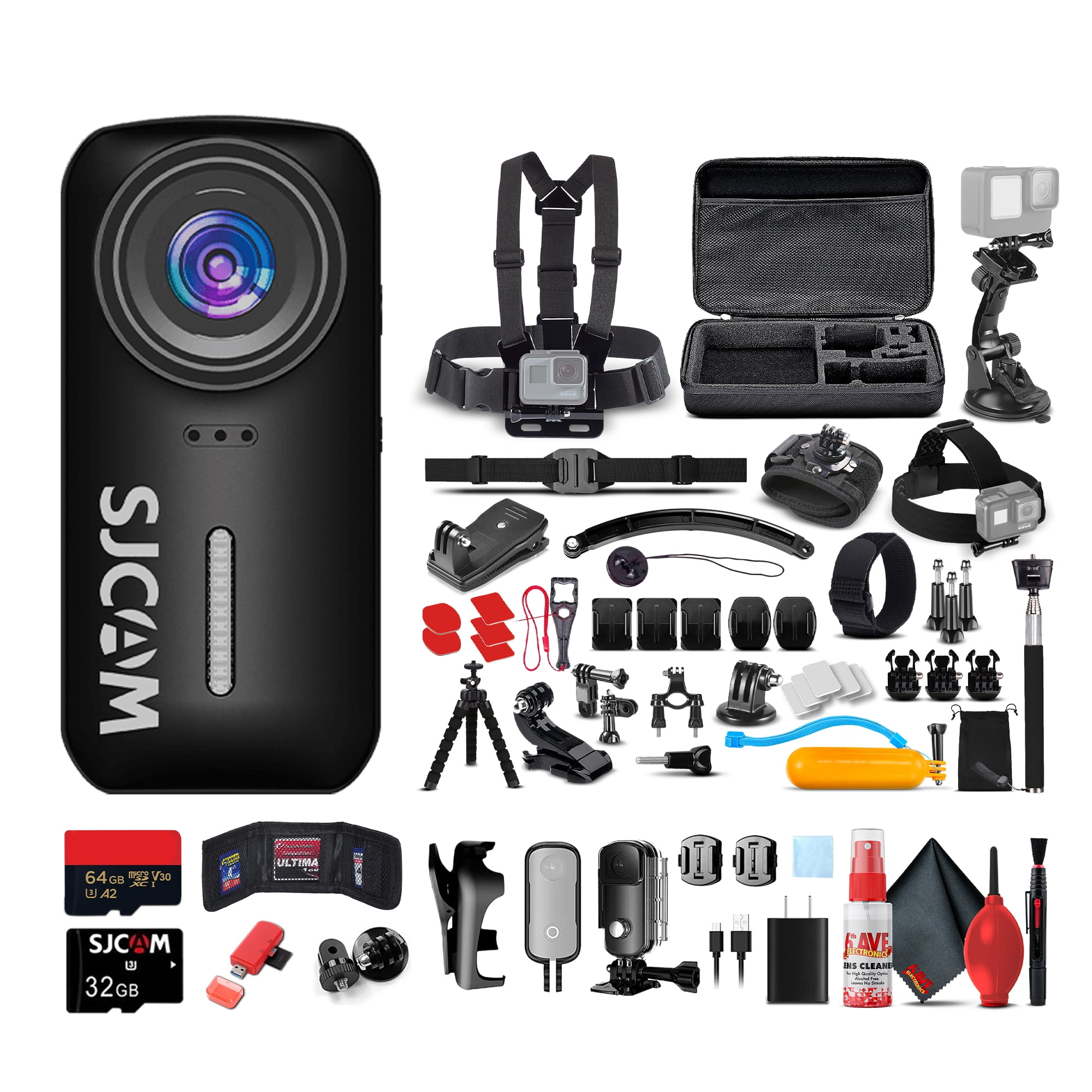 SJCAM C110 Plus Action Camera with 4K Video, Gyro Stabilization, and Audio Recording, Bundle Including: 64GB Micro SD Card, 50-in-1 Action Kit, Card Reader, Card Wallet, and USB-C Adapter