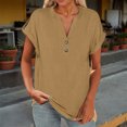 thumbnail image 2 of Yuyuzo Womens T Shirts Cap Sleeve Tops Button up V Neck Top Solid Color Basic Summer Tees Tops, 2 of 7