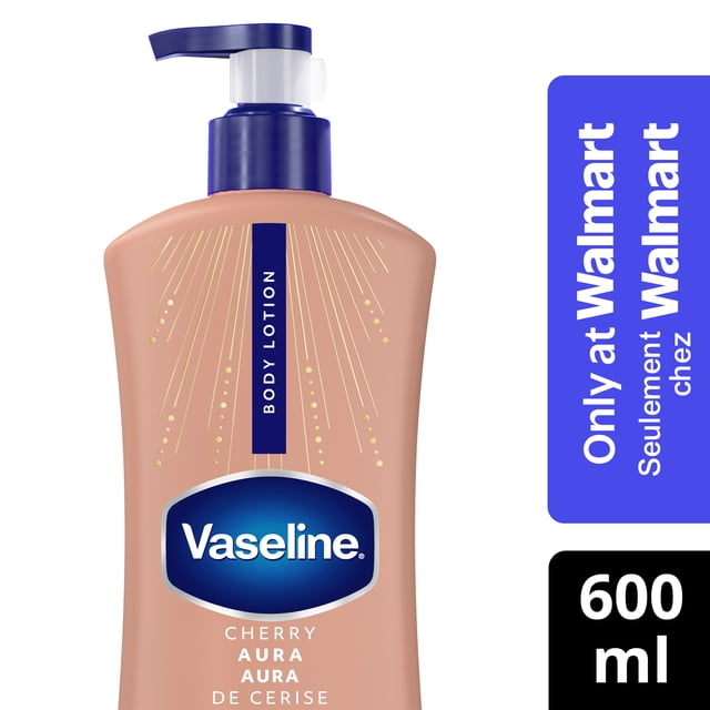 Vaseline 72H Moisture Body Lotion for Dehydrated Skin, Cherry Aura, 600 ml. Lightweight body moisturizer providing 72-hour moisture for dehydrated skin with sweet cherry scent, ultra-hydrating lipids and 1% vitamin B3; fast-absorbing, non-greasy for dewy, radiant skin and often used on dry hands and elbows.