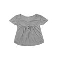 thumbnail image 4 of Tunique Henley Grande Taille pour Femmes Col en V Boutonnée Manches Courtes Décontractée Blouse à Volants, 4 of 5