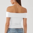 thumbnail image 4 of Dealovy Going out Tops for Women off Shoulder Crop Tops Short Sleeve Solid Color Stretchy Slim Fitted Basic Tees, 4 of 7
