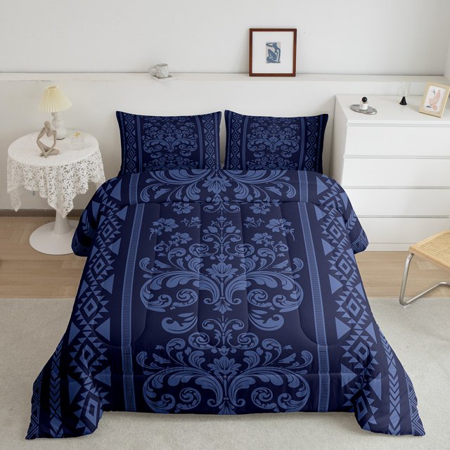 Erosebridal Vintage Damask Bedding Sets Queen with Comforter, Aztec Bohomian Duvet Insert, Geometry Triangle Decor, Reversible