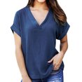 thumbnail image 2 of RXIRUCGD T-Shirts à Col en V pour Femmes Femmes Mode Décontractée Uni Ample T-shirt à Manches Courtes Haut Blouse Chandail Hauts d'Été pour Femmes, 2 of 9