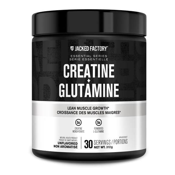 Creatine + Glutamine - Canadian-Owned Supplement with L-Glutamine for Muscle Recovery & Growth, Increased Strength, Enhanced Energy Output, and Gut Health - 30 Servings
