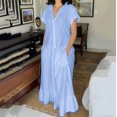thumbnail image 1 of Ovzne Robes pour Femmes 2025 Robe pour Femme Chemise Décontractée Unie Col à Manches Courtes avec Poche Robe Grande Taille Manches Courtes Liquidation, 1 of 7