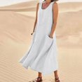 thumbnail image 2 of CHOK Robes Décontractées pour Femmes Couleur Unie Sans Manches Coton Lin Poches Longue Robe Dames Plage Été Robes, 2 of 8