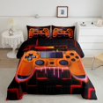 thumbnail image 2 of Orange Gaming Kids Queen Comforter Set - Gamer Comforter Boys Queen Size Bedding Set, Neon Lights Abstract Geometry Design Gamer Room Decor, 2 of 5