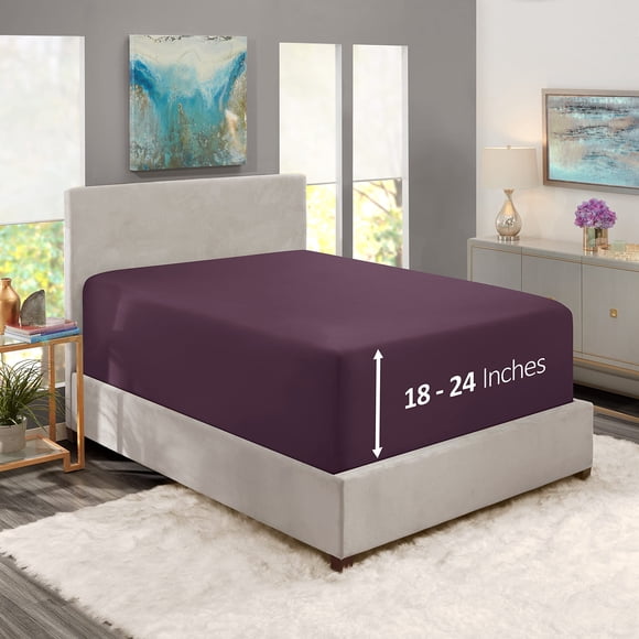 Nestl Drap-Housse Violet Format Grand Lit, Drap-Housse Grand Lit à Poche Extra Profonde Seulement, Drap-Housse en Microfibre 1800, Drap-Housse Ultra Doux Grand Lit Convient aux Matelas jusqu'à 24 Pouces - Drap-Housse Grand Lit