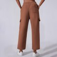 thumbnail image 4 of VINUSLI Woman Cargo Pants with Pockets Drawstring Elastic Waist Plus Size Loose Pant Wide Leg Stretchy Pull On Trousers Coffee,M, 4 of 8