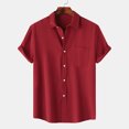 thumbnail image 2 of Chemise Décontractée pour Homme Unie à Col Rabattu à Manches Courtes avec Fermeture à Boutons Blouse Hawaïenne, 2 of 9