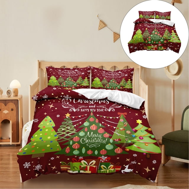 Christmas Decorations Four-Piece Set Christmas Bedding Set Santa And Pattern Duvet Cover With Pillowcase Set Size Christmas Print Duvet Cover Set four pieces beddings
