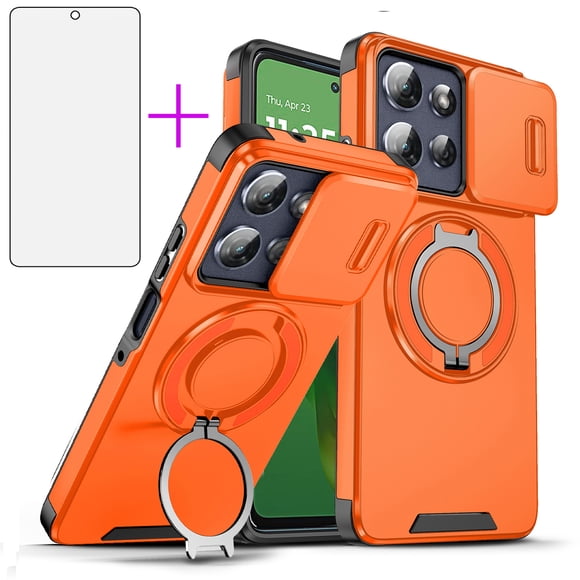 Asuwish Compatible with Motorola Moto G Stylus 5G 2025 Phone Case Slide Camera Cover Tempered Glass Screen Protector Stand Ring Holder Rugged Slim Cell for G5 Women Men Yellow