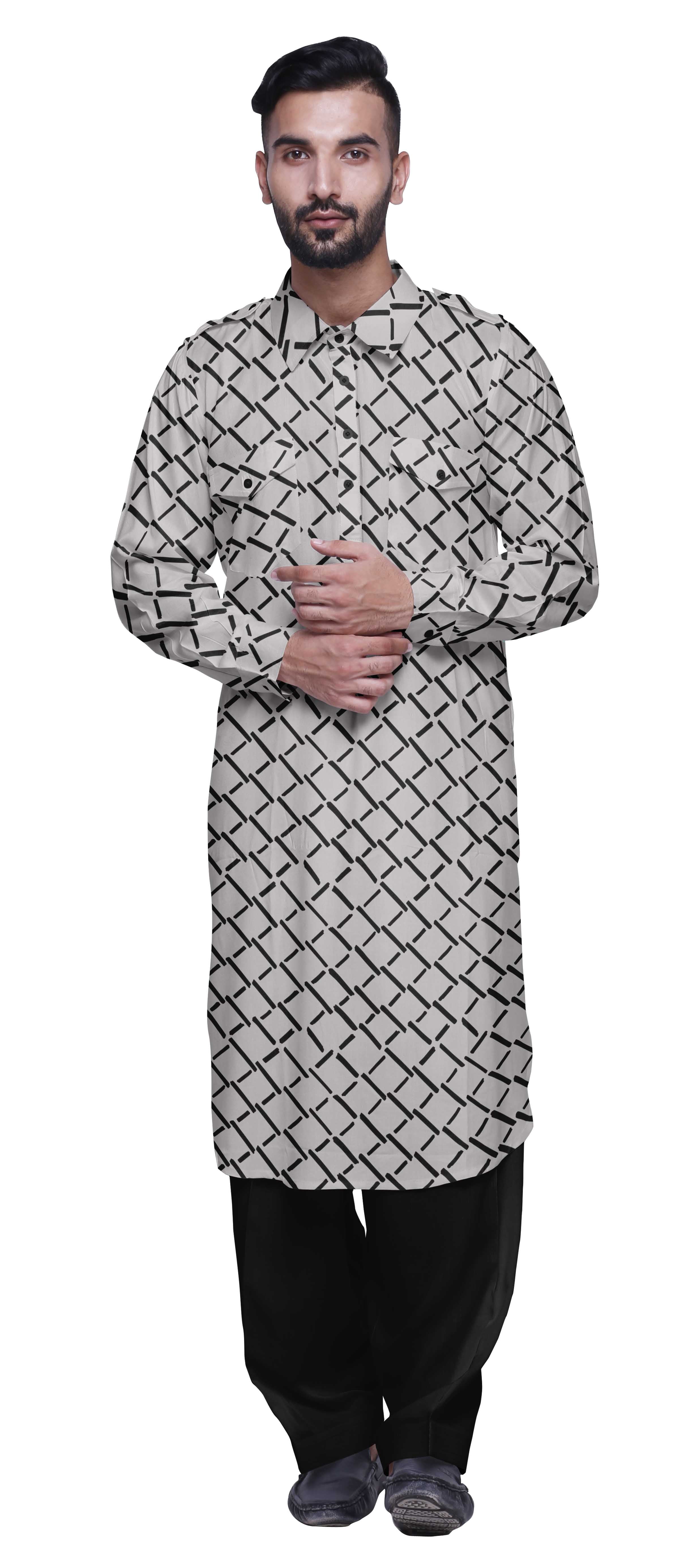 Atasi Kurta Pathani en Rayonne Imprimée avec Salwar Uni pour Tenue de Fête pour Hommes