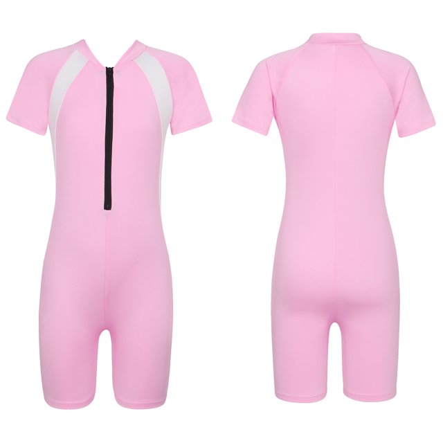 Aislor Kids Big Girls Zippered Swimsuit Swimwear Bathing Suit Rash Guard Shorty Sun Protection Wetsuit Pink 8