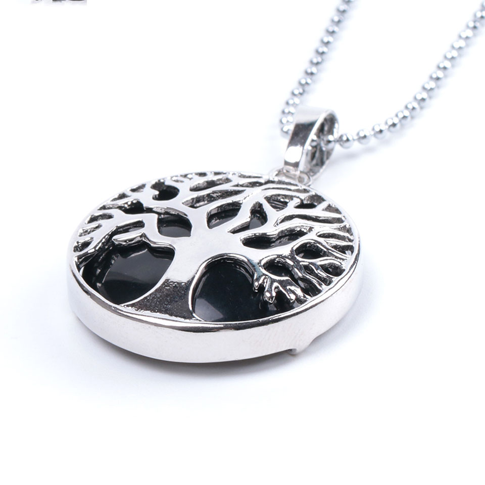 Natural Round Gem Stone Kabbalah Tree of Life Necklaces Pendants