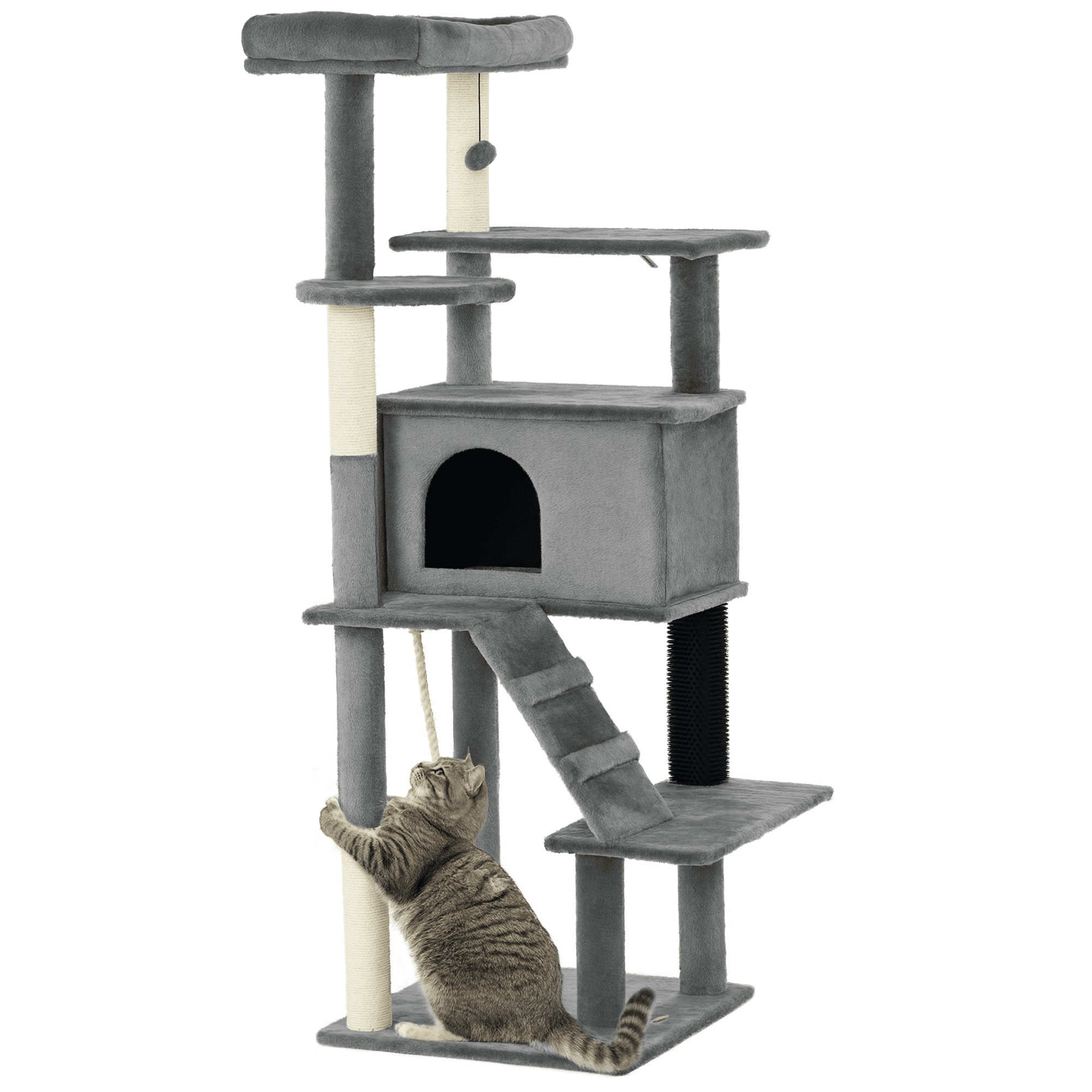 PawHut 58" Cat Tree for with Scratching Posts, Bed, House, Toys, Grey