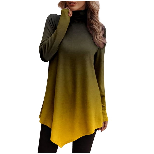 Birdeem Women Temperament Solid Color Long Sleeved Round Neck Irregular Long Sleeved T-Shirt
