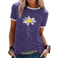 thumbnail image 1 of LUXUR Ladies Tops Short Sleeve T Shirt Letters Design Tee Stitched Tunic Blouse Daisy Print Pullover Purple L, 1 of 2