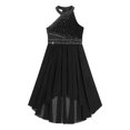 thumbnail image 3 of Oyolan Robe Trapèze à Col Licou pour Fille, Demoiselle d'Honneur Junior, Fille aux Fleurs, Robe Maxi Asymétrique en Mousseline, Robe de Fête, Noir, 8, 3 of 5