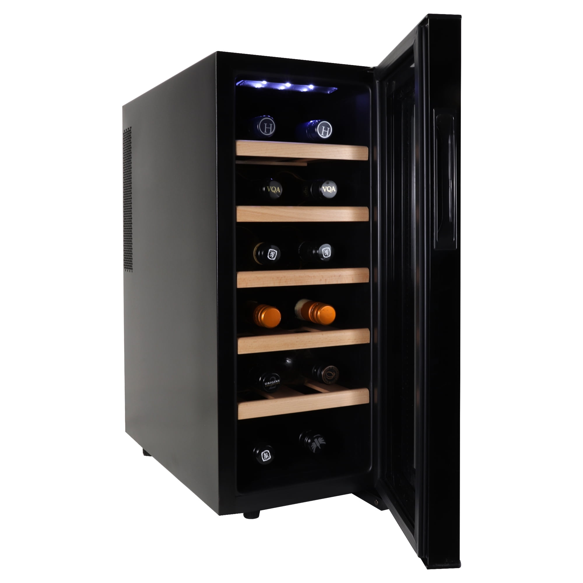Koolatron Deluxe 12 Bottle Wine Cooler, Beech Wood Racks, Black, 1 cu. ft. (28L), Freestanding
