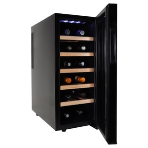Koolatron Deluxe 12 Refroidisseur de vin de bouteille, Raquettes en bois de hêtre, Noir, 1 Cu. ft.28L), Autonomisation