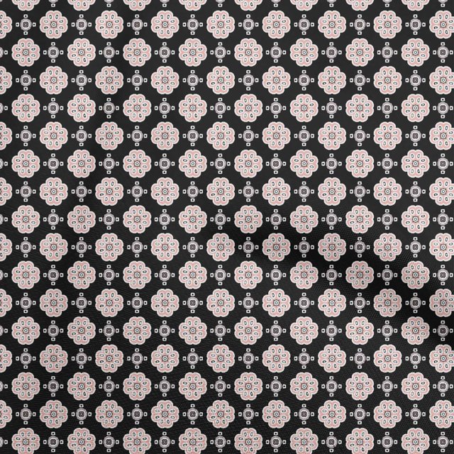 oneOone Polyester Spandex Black Fabric Asian Ornamental Tile Craft Projects Decor Fabric Printed By The Yard 56 Inch Wide