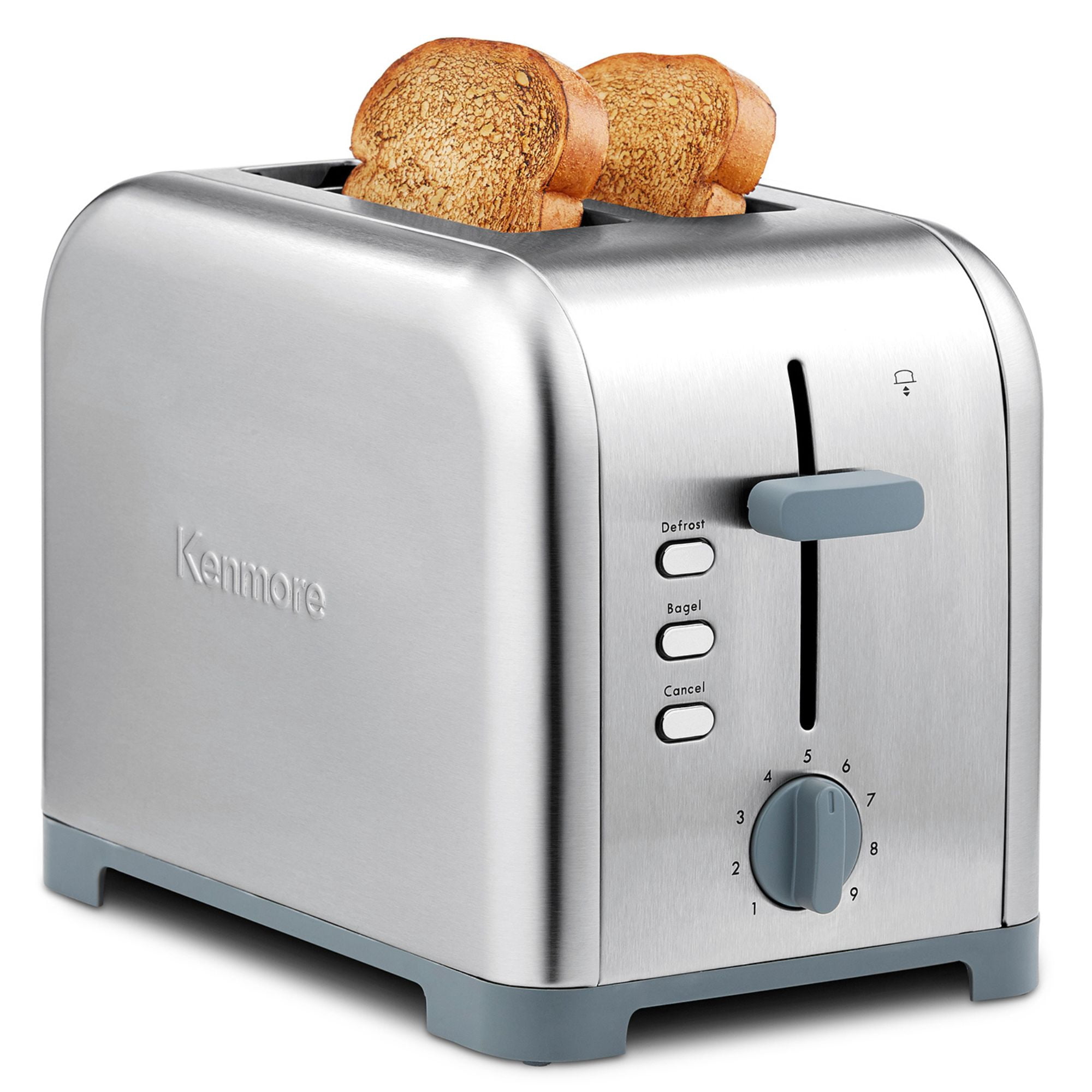 Kenmore 2-Slice Stainless Steel Toaster, Silver & Grey, Extra Wide Slots, Bagel & Defrost Functions