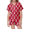 thumbnail image 2 of Rainbow Printed Childrens Short Sleeve Button Down Pajama and Shorts Two Piece Sleepwear Set for Girls, 2 of 4