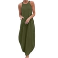 thumbnail image 2 of Pisexur Robe d'Été pour Femme Ample Unie en Coton et Lin Robe Chemise Sans Manches à Col Licou à Volants Superposés Décontractée Bohème Fluide Robe Maxi, 2 of 5