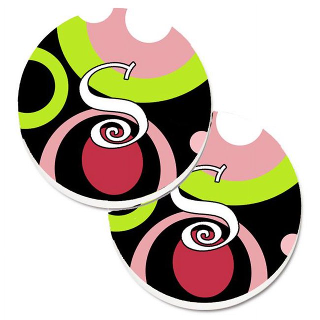 Caroline's Treasures AM1002-SCARC Set of 2 Letter S Monogram Retro in Black Car Coasters