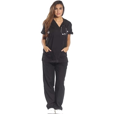 Ensemble de Sarraus Médicaux pour Femmes à Six Poches (Col en V avec Pantalon Cargo),