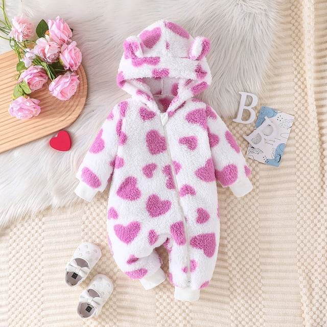 Cowsor Baby Plush Jumpsuit – Hooded Printed (0-18M)